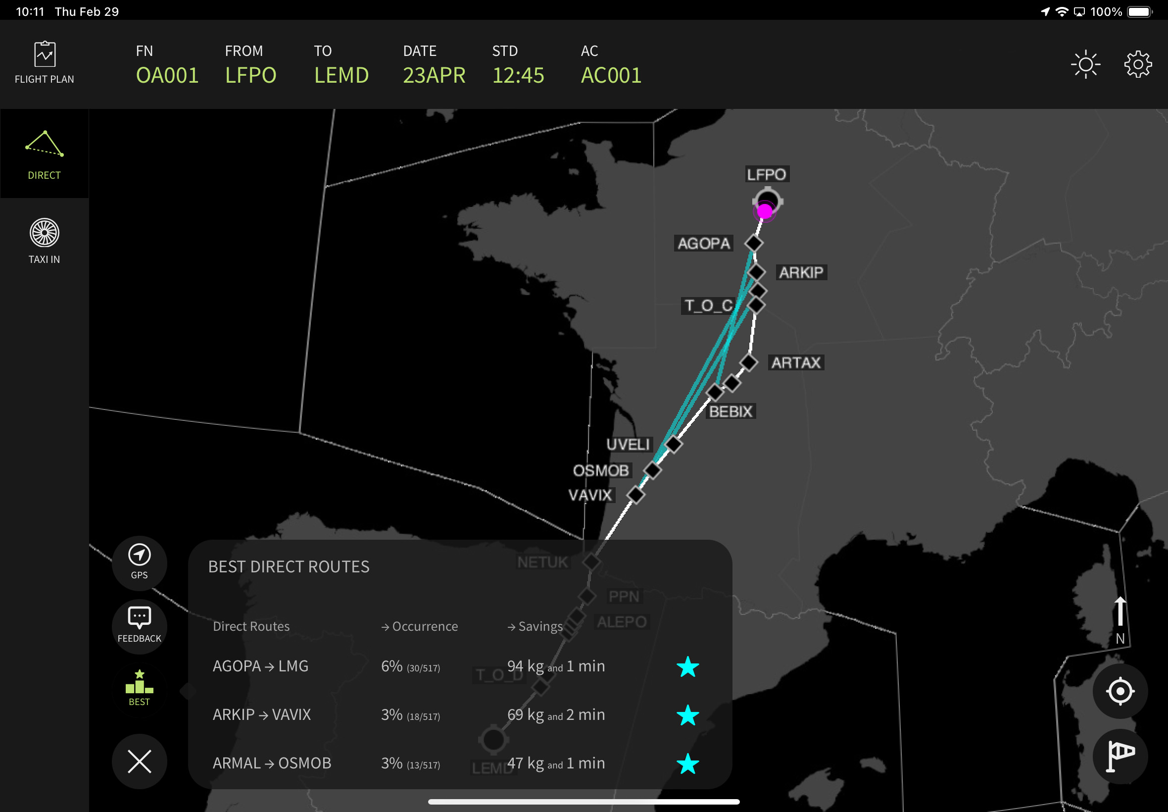 Example of direct recommendation in SkyBreathe OnBoard
